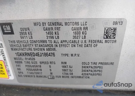 2014 GMC Acadia Sle-1 z USA, uszkodzony, nr VIN 1GKKRNED4EJ186476